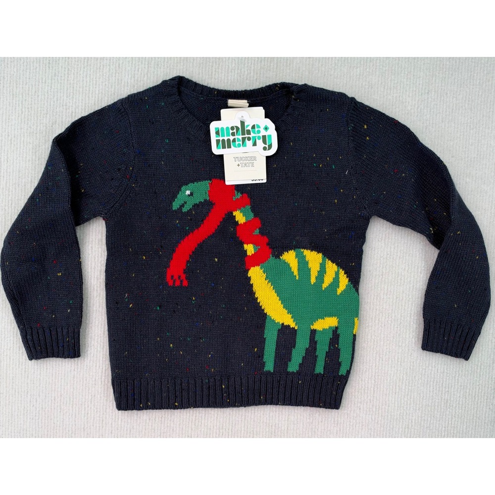 Tucker + Tate Baby Boys 18M Dinosaur Sweater NWT Navy Speckled Knit Crewneck0464